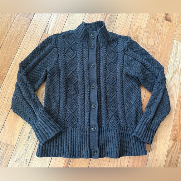 LL Bean Signature Fisherman Cardigan Cable Sweater Gray Women’s Sz L Reg 507594 - Picture 5 of 13